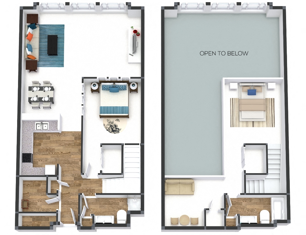 Floor plan for 2 beds, 2 baths, 1372 sqft